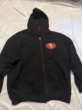 NFL Black Full-Zip Hooded Jacket with Red & Gold Team Crest